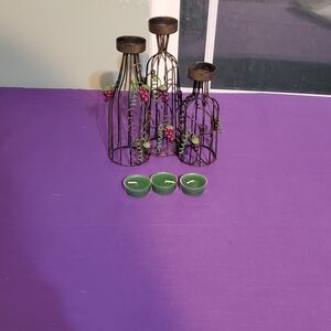 Artistic Wire Candle Holders with Green Accents